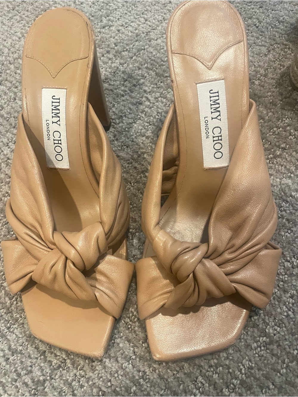 Jimmy Choo Nude Knot Leather Mule Sandals